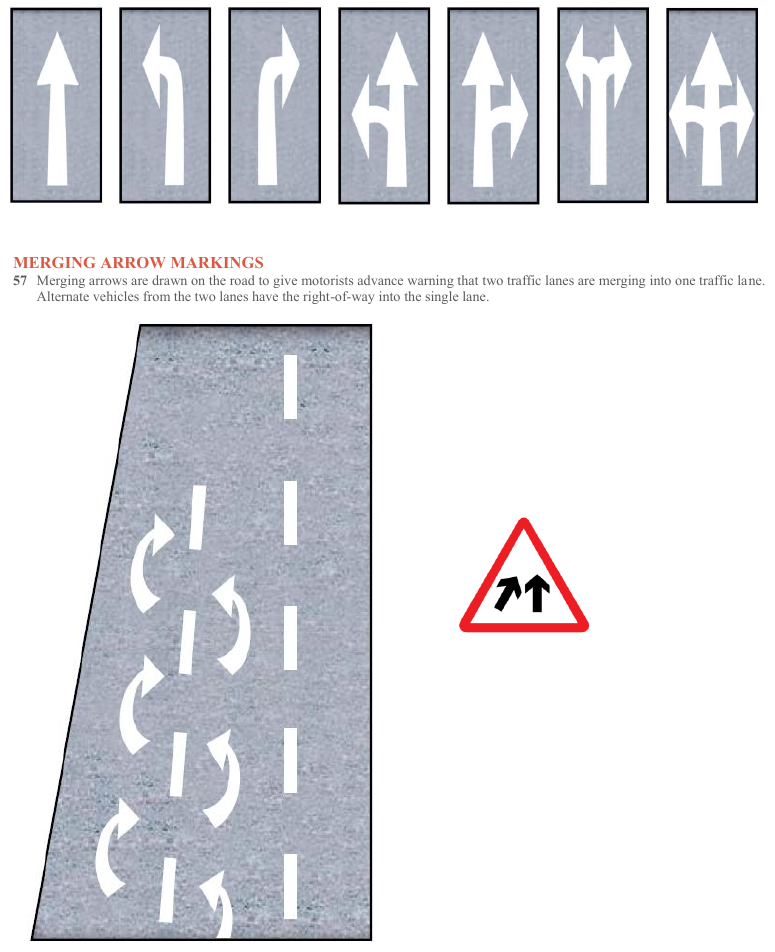 Official handbook crop for Direction and merging arrows