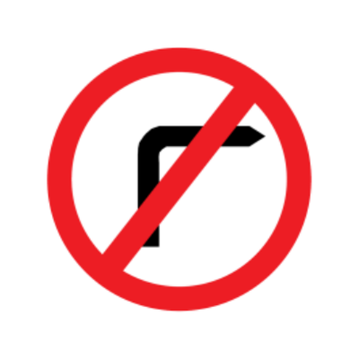 Official handbook crop of No right turn sign